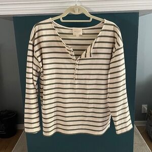Sezane Gatsby Mariniere Striped Henley - Cream and Green - L